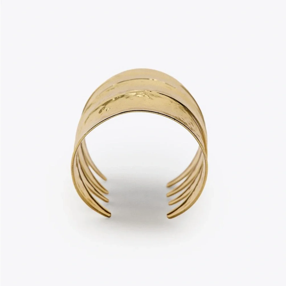 NWOT. Zara Golden Four-Row Embossed Metal Cuff Bracelet.